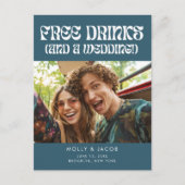 Groovy Retro Gratis Drinken Bruiloft Save the Date Aankondigingskaart (Voorkant)