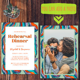 Groovy Retro Groene Foto Bruiloft Rehearsal Dinner Kaart