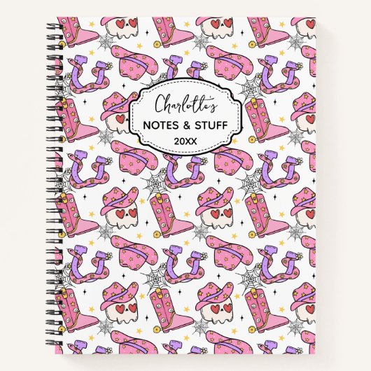 Groovy Retro Halloween Cowboy Monogram  Notitieboek (Voorkant)