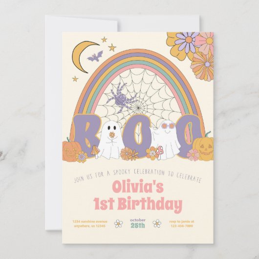 Groovy Retro Halloween Geest Meisje Verjaardag Kaart (Voorkant)