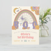 Groovy Retro Halloween Geest Meisje Verjaardag Kaart (Staand voorkant)