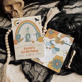 Groovy Retro Halloween Ghost Boy's Verjaardag Kaart