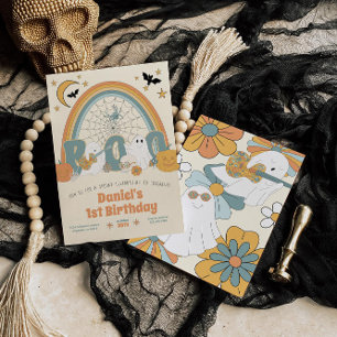 Groovy Retro Halloween Ghost Boy's Verjaardag Kaart