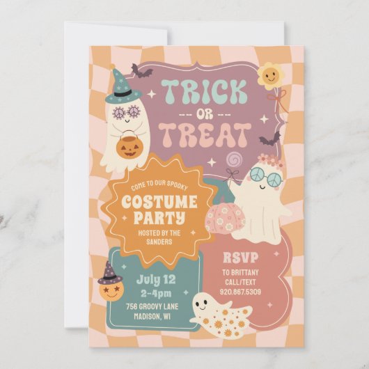 Groovy Retro Halloween Kostuumfeest Schattigee gee Kaart (Voorkant)