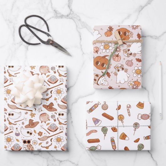Groovy Retro Halloween Neutral Kleuren Kinder Inpakpapier Vel (Voorkant)