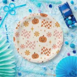Groovy Retro Halloween Schachbrett Motief Papieren Bordje