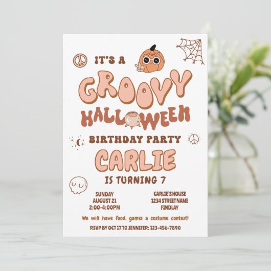 Groovy Retro Halloween Verjaardagsfeest, elke leef Kaart (Staand voorkant)