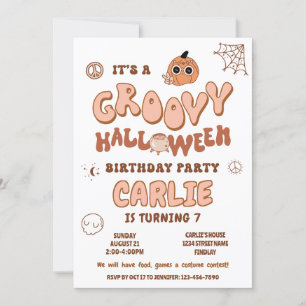 Groovy Retro Halloween Verjaardagsfeest, elke leef Kaart