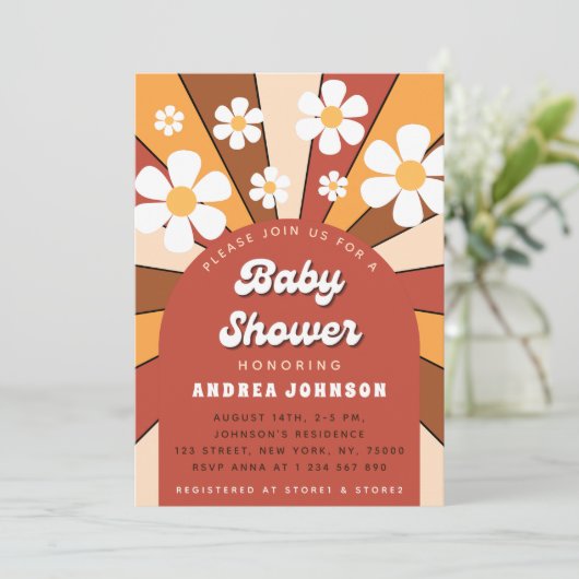 Groovy Retro Hippie Arch 70s 60s Daisy Baby shower Kaart (Staand voorkant)