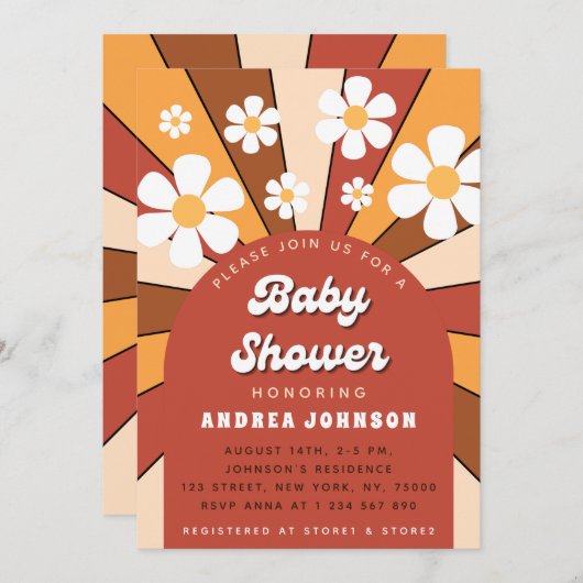 Groovy Retro Hippie Arch 70s 60s Daisy Baby shower Kaart (Voorkant / Achterkant)