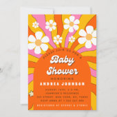 Groovy Retro Hippie Arch Daisy Floral Baby shower Kaart (Voorkant)