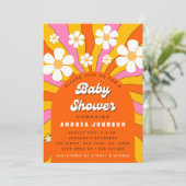 Groovy Retro Hippie Arch Daisy Floral Baby shower Kaart (Staand voorkant)