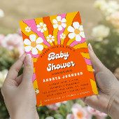 Groovy Retro Hippie Arch Daisy Floral Baby shower Kaart