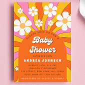 Groovy Retro Hippie Arch Daisy Floral Baby shower Kaart