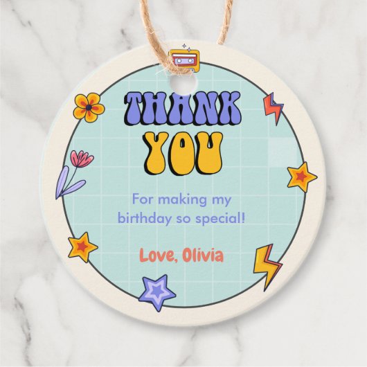 Groovy Retro Hippie Bedankt Verjaardagsfeest Bedankjes Labels (Voorkant)