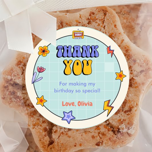 Groovy Retro Hippie Bedankt Verjaardagsfeest Ronde Sticker