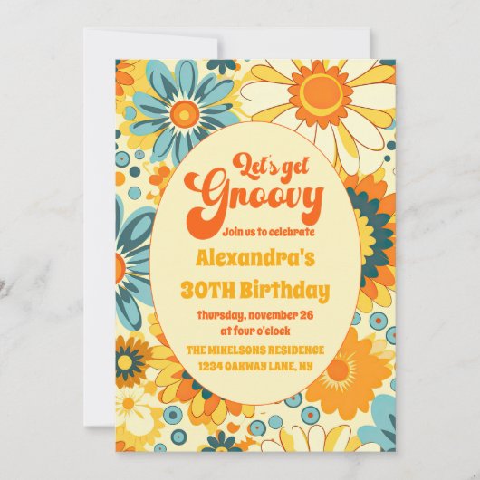 Groovy Retro Hippie Bloemengeel Sinaasappel Verjaa Kaart (Voorkant)