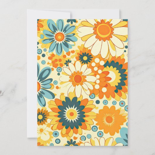 Groovy Retro Hippie Bloemengeel Sinaasappel Verjaa Kaart (Achterkant)