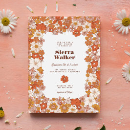 Groovy Retro Hippie Floral Pink Oranje Baby shower Kaart