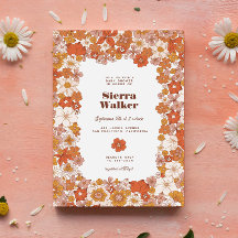 Groovy Retro Hippie Floral Pink Oranje Baby shower