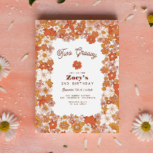 Groovy Retro Hippie Floral Pink Oranje Birthday