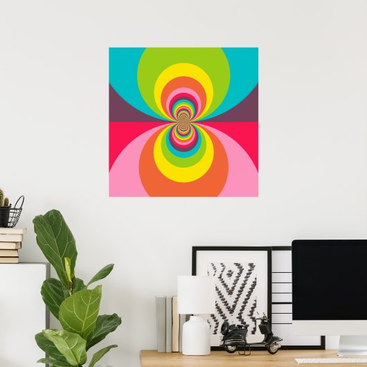 Groovy Retro Hippie  Rainbow Kaleidoscope Poster (Thuiskantoor)