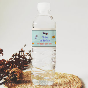 Groovy Retro Hippie Verjaardagsfeestje Waterfles Etiket