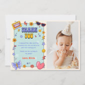 Groovy Retro Hippie Verjaardagsfoto Dank je kaart (Voorkant)