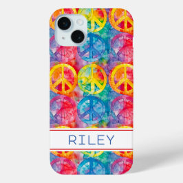 Groovy Retro Hippie Vredesteken Persoonlijk iPhone 15 Mini Hoesje