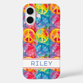 Groovy Retro Hippie Vredesteken Persoonlijk iPhone 16 Hoesje