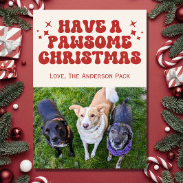 Groovy Retro Hond Foto Pawsome Christmas Feestdagenkaart