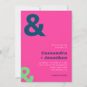 Groovy Retro Hot Roze Ampersand QR Code Bruiloft Kaart (Voorkant)