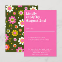 Groovy Retro Jaren 60 Bloemen Helder Roze Groen Hu