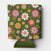 Groovy Retro Jaren 60 Bloemen Olijfgroen Bruilofts Blikjeskoeler (Achterkant)