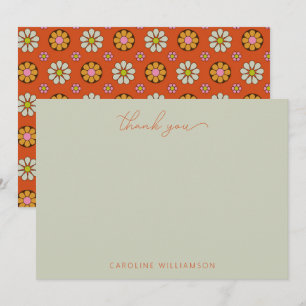 Groovy Retro Jaren 60 Bloemen Oranje Roze Maatwerk Bedankkaart