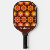 Groovy retro jaren 70 hippie sinaasappel bloem gep pickleball paddle (Voorkant)