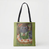 Groovy Retro Kat Folk Art Tote Bag (Voorkant)
