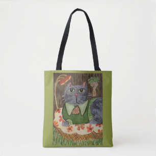 Groovy Retro Kat Folk Art Tote Bag