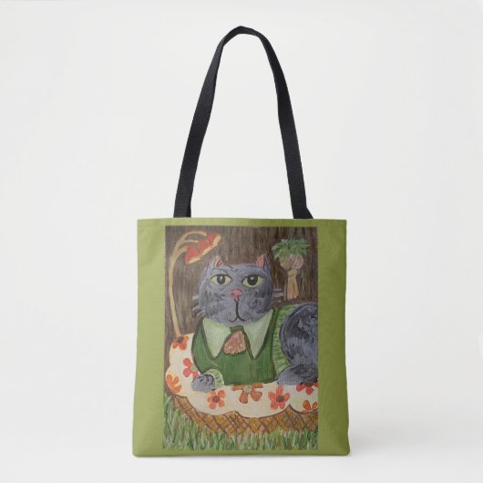 Groovy Retro Kat Folk Art Tote Bag (Voorkant)