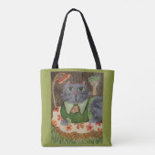 Groovy Retro Kat Folk Art Tote Bag (Achterkant)