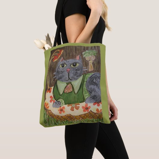 Groovy Retro Kat Folk Art Tote Bag (Dichtbij)