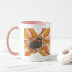 Groovy Retro Kat Koffiekop, Schattige Vintage 70s Mok