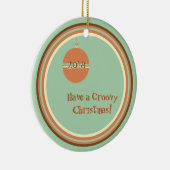 Groovy Retro Kerst met Ornament en Datum (Rechts)