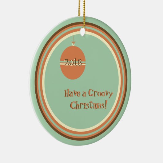 Groovy Retro Kerst met Ornament en Datum (Rechts)