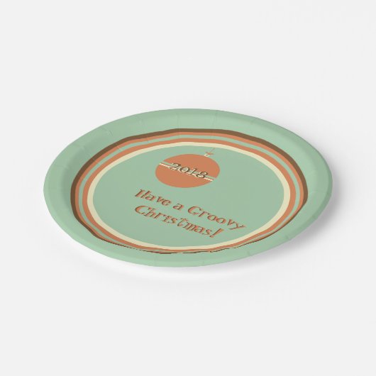 Groovy Retro Kerst met Ornament en Datum Papieren Bordje (Gekanteld)
