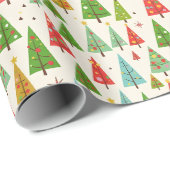Groovy Retro Kerstbomen Cadeaupapier (Rol Hoek)