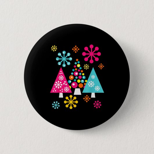 Groovy Retro Kerstbomen En Sneeuwvlokken Ronde Button 5,7 Cm (Voorkant)