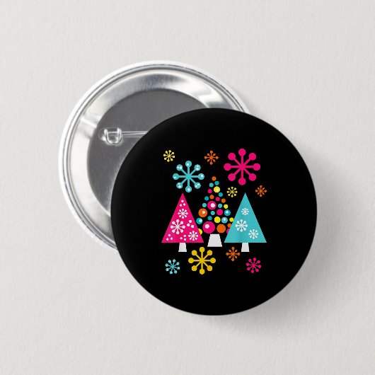 Groovy Retro Kerstbomen En Sneeuwvlokken Ronde Button 5,7 Cm (Voorkant /achterkant)