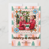 Groovy Retro Kerstbomen Patroon Foto Lijst Feestdagenkaart (Voorkant)