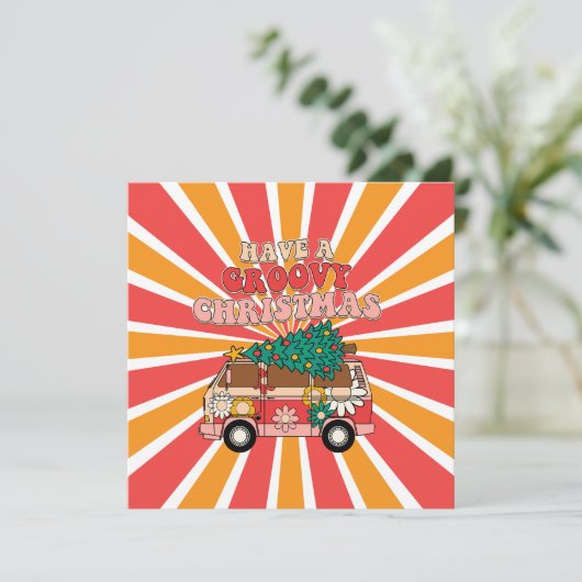 Groovy retro kerstfeestay Kaart (Staand voorkant)